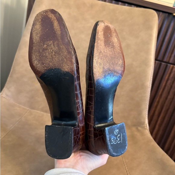 Stuart Weitzman brown mini heel chunky snakeskin shoes size 7 - Picture 7 of 7